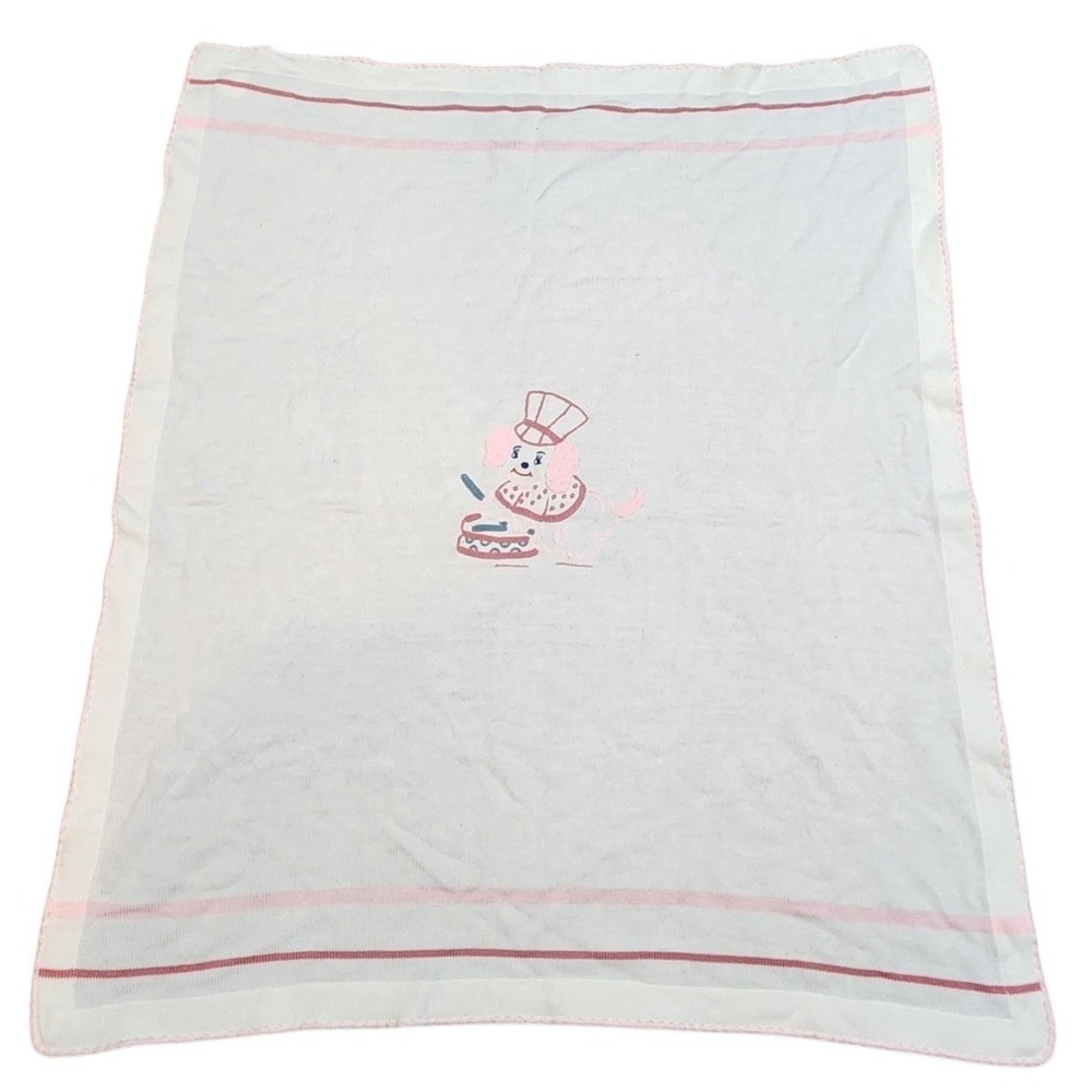 Vintage Nan-Knits by Nannette Baby Blanket Embroidered Poodle Chef Pink 04301